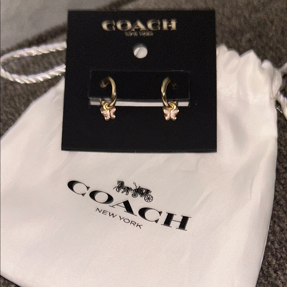 Coach Gold and Pink Butterfly Hoop Earrings - Picture 1 of 2